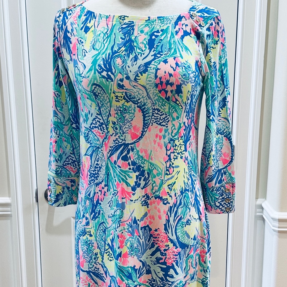 Lilly Pulitzer UPF+ 50 Sophie Dress Women's Mini Small Multi Mermaids Cove